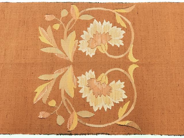 平和屋着物◎八寸名古屋帯　紬地　更紗草花文　正絹　逸品　CABH1956nb