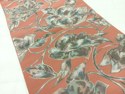 平和屋着物◎八寸名古屋帯　花唐草文　正絹　逸品　CABH1957nb