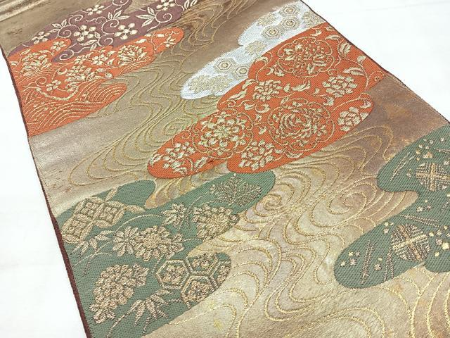 平和屋着物◎六通柄袋帯　雲取り流水更紗花文　金銀糸　三越扱い　正絹　逸品　CABH1963nb