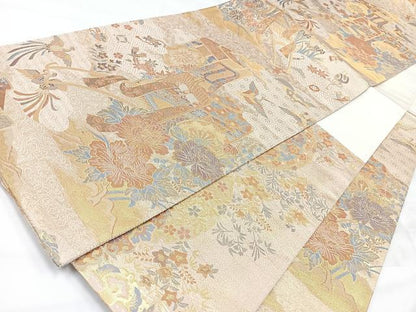 平和屋着物◎両面　六通柄袋帯　飛鳥御所車文　金糸　正絹　逸品　CABH1965nb