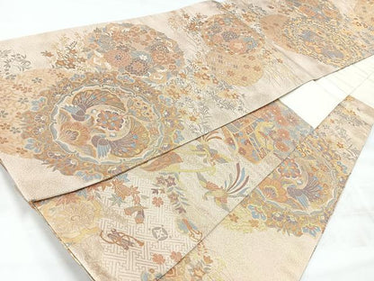 平和屋着物◎両面　六通柄袋帯　飛鳥御所車文　金糸　正絹　逸品　CABH1965nb