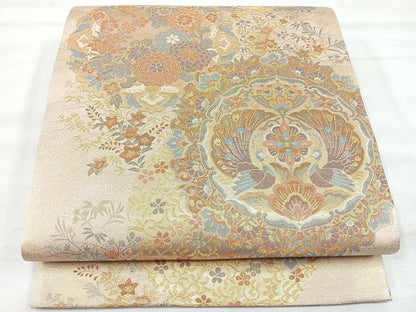 平和屋着物◎両面　六通柄袋帯　飛鳥御所車文　金糸　正絹　逸品　CABH1965nb