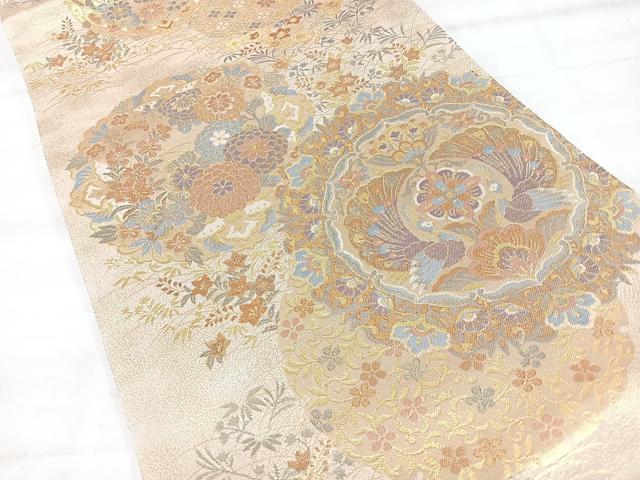 平和屋着物◎両面　六通柄袋帯　飛鳥御所車文　金糸　正絹　逸品　CABH1965nb