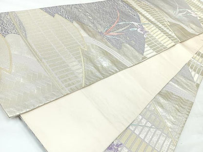 平和屋着物◎六通柄袋帯　草花文　金銀糸　正絹　逸品　CABH1966nb
