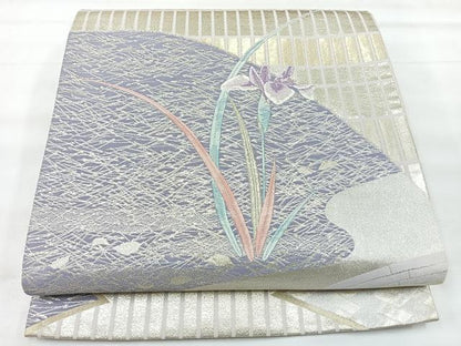 平和屋着物◎六通柄袋帯　草花文　金銀糸　正絹　逸品　CABH1966nb
