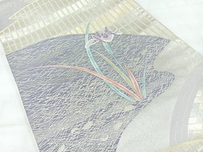 平和屋着物◎六通柄袋帯　草花文　金銀糸　正絹　逸品　CABH1966nb