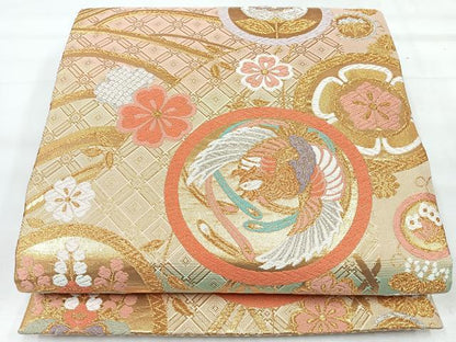 平和屋着物◎六通柄袋帯　唐織　花鳥舞蝶丸文　金銀糸　正絹　逸品　CABH1968nb