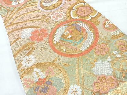 平和屋着物◎六通柄袋帯　唐織　花鳥舞蝶丸文　金銀糸　正絹　逸品　CABH1968nb