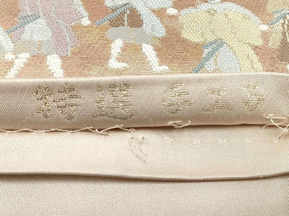 平和屋着物◎西陣　服部織物謹製　六通柄袋帯　こはく錦　手工芸　人物風景文　金銀糸　正絹　逸品　CABH1971nb