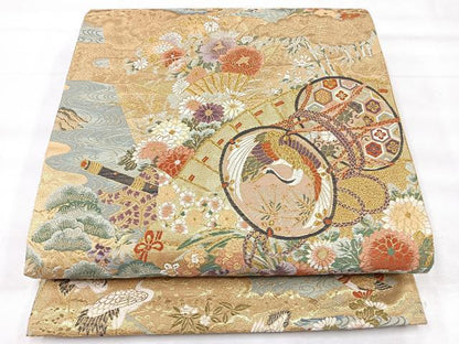 平和屋着物◎六通柄袋帯　重文扇能楽　金糸　正絹　逸品　CABH1972nb