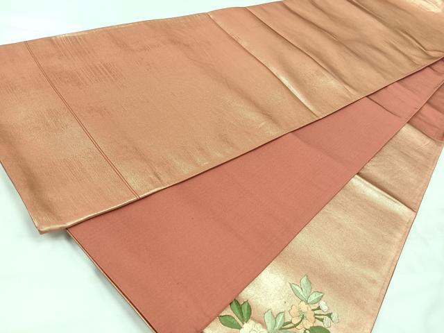 平和屋着物◎太鼓柄袋帯　駒刺繍　草花文　金糸　正絹　逸品　CABH1973nb