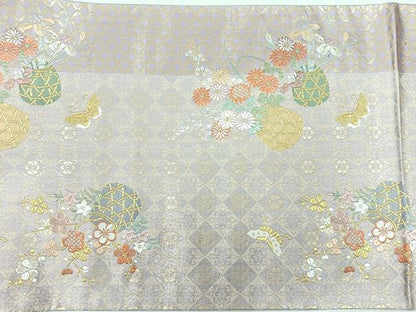 平和屋着物◎六通柄袋帯　唐織　優都里　七宝粗さ花蝶文　金銀糸　正絹　逸品　CABH1975nb