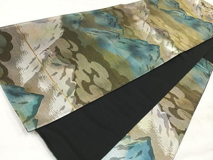 平和屋着物◎六通柄袋帯　遠山風景文　金銀糸　正絹　逸品　CABH1978nb
