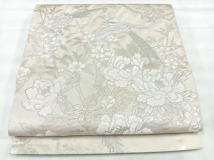 平和屋着物◎太鼓柄袋帯　唐織　鳳凰草花文　銀糸　正絹　逸品　CABH1996nb