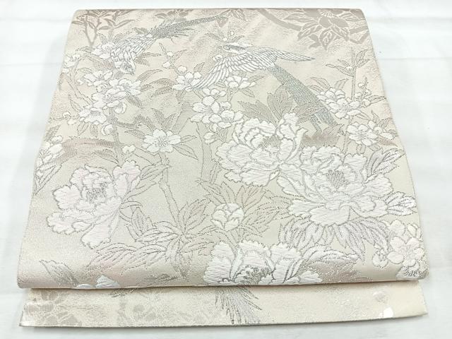 平和屋着物◎太鼓柄袋帯　唐織　鳳凰草花文　銀糸　正絹　逸品　CABH1996nb