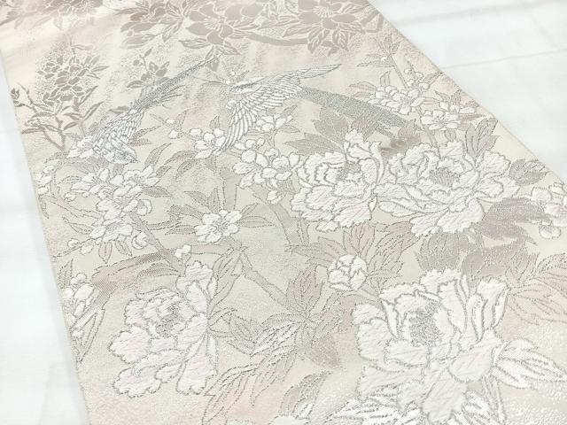 平和屋着物◎太鼓柄袋帯　唐織　鳳凰草花文　銀糸　正絹　逸品　CABH1996nb
