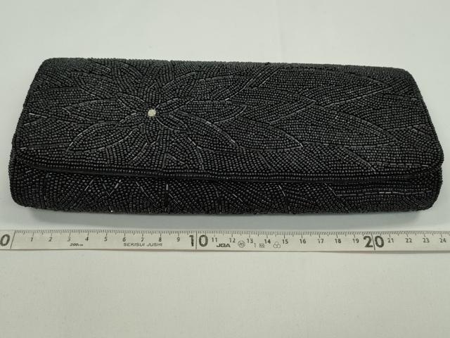 平和屋着物▼和装小物　和装バッグ　ビーズバッグまとめて３点　総ビーズ　花　黒　ココアブラウン　グリーン系　逸品　CABH2131ju