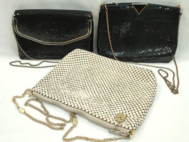 平和屋着物▼和装小物　和装バッグ　チェーンバッグまとめて３点　メッシュ　黒　エクルベージュ　洋装　逸品　CABH2135ju