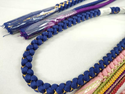 平和屋着物▼和装小物　帯締め３本セット　振袖用　飾り付き　パール　ピンク　今様色　瑠璃紺　金糸　逸品　未使用　CABH2139ju