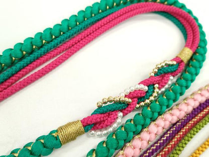 平和屋着物▼和装小物　帯締め３本セット　振袖用　飾り付き　パール　シアン　ピンク　エメラルドグリーン　金糸　逸品　未使用CABH2140ju