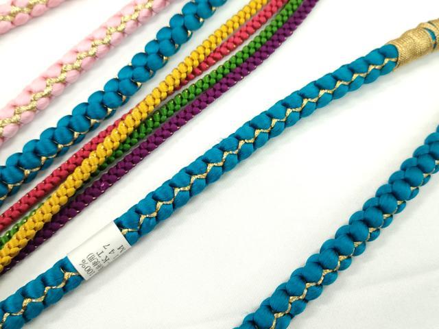 平和屋着物▼和装小物　帯締め３本セット　振袖用　飾り付き　パール　シアン　ピンク　エメラルドグリーン　金糸　逸品　未使用CABH2140ju
