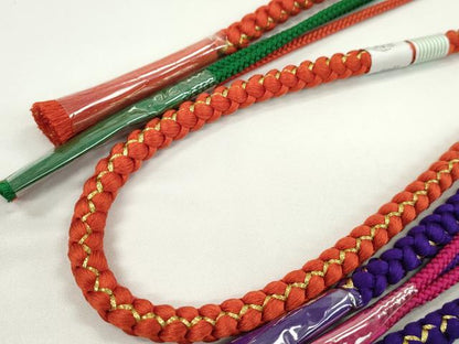 平和屋着物▼和装小物　帯締め３本セット　振袖用　飾り付き　パール　ピンク　紫　緋色　金糸　逸品　未使用　CABH2149ju