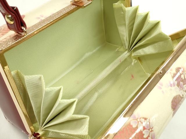 平和屋着物▼和装小物　和装バッグ　ハンドバッグ　舞花七宝文　スクエア型　振袖　エナメル　金彩　逸品　CABH2161ju