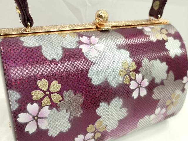 平和屋着物▼和装小物　和装バッグ　ハンドバッグ　舞桜文　振袖　エナメル　金銀彩　逸品　CABH2162ju
