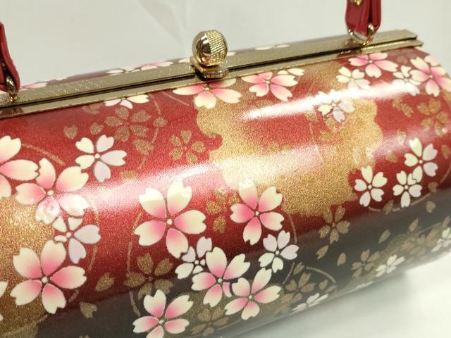 平和屋着物▼和装小物　和装バッグ　ハンドバッグ　雪輪花文　振袖　エナメル　金彩　逸品　CABH2163ju
