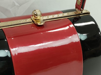 平和屋着物▼和装小物　和装バッグ　ハンドバッグ　振袖　エナメル　赤×黒　逸品　CABH2166ju