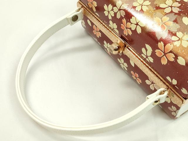 平和屋着物▼和装小物　和装バッグ　ハンドバッグ　舞桜文　箔散らし　スクエア型　振袖　金銀彩　逸品　CABH2168ju