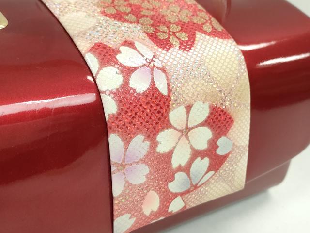 平和屋着物▼和装小物　和装バッグ　ハンドバッグ　舞桜文　エナメル　スクエア型　振袖　逸品　CABH2169ju