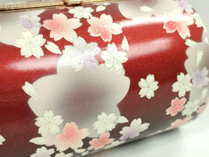 平和屋着物▼和装小物　和装バッグ　ハンドバッグ　舞桜文　赤×黒　振袖　銀彩　逸品　CABH2171ju