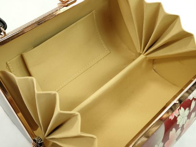 平和屋着物▼和装小物　和装バッグ　ハンドバッグ　舞桜文　赤×黒　振袖　銀彩　逸品　CABH2171ju