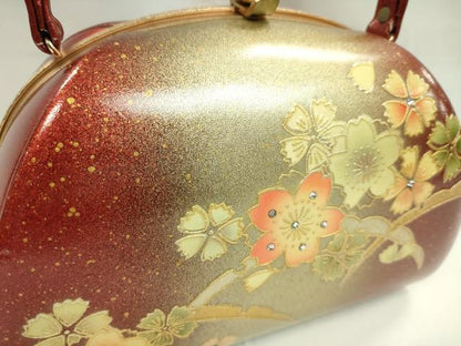 平和屋着物▼和装小物　和装バッグ　ハンドバッグ　芝草桜文　ラインストーン　振袖　金彩　逸品　CABH2175ju
