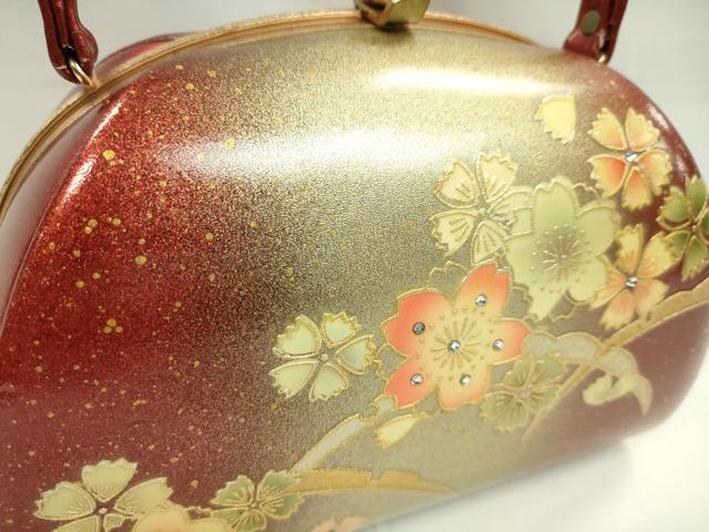 平和屋着物▼和装小物　和装バッグ　ハンドバッグ　芝草桜文　ラインストーン　振袖　金彩　逸品　CABH2175ju