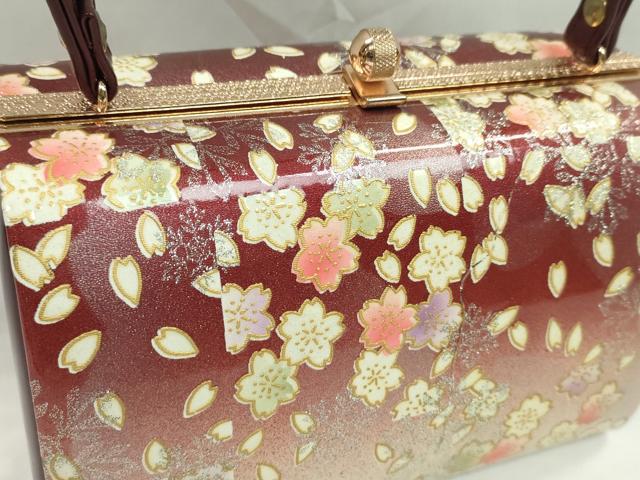 平和屋着物▼和装小物　和装バッグ　ハンドバッグ　舞桜文　エナメル　振袖　金銀彩　逸品　CABH2181ju