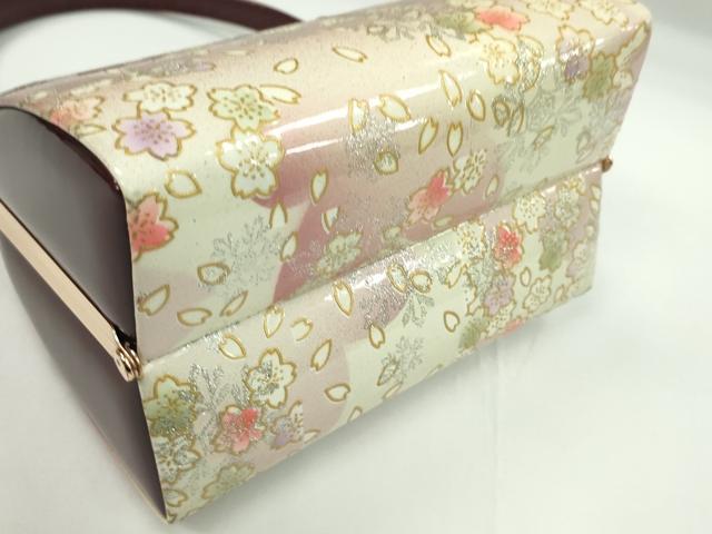 平和屋着物▼和装小物　和装バッグ　ハンドバッグ　舞桜文　エナメル　振袖　金銀彩　逸品　CABH2181ju