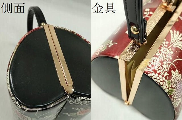 平和屋着物▼和装小物　和装バッグ　ハンドバッグ　枝菊文　朱・緋×黒　振袖　逸品　CABH2186ju