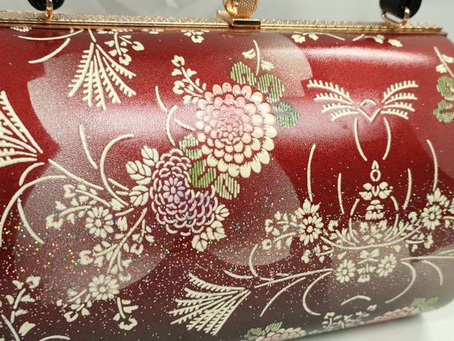 平和屋着物▼和装小物　和装バッグ　ハンドバッグ　枝菊文　朱・緋×黒　振袖　逸品　CABH2186ju