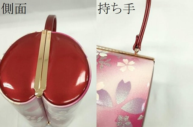 平和屋着物▼和装小物　和装バッグ　ハンドバッグ　舞桜斜線文　MICHELE MARTUCCI　エナメル　振袖　銀彩　逸品　CABH2187ju