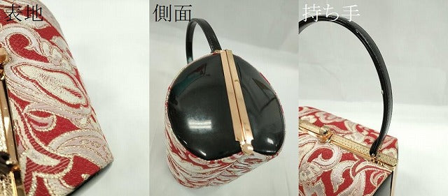 平和屋着物▼和装小物　和装バッグ　ハンドバッグ　更紗花文　赤×黒　金糸　逸品　CABH2189ju