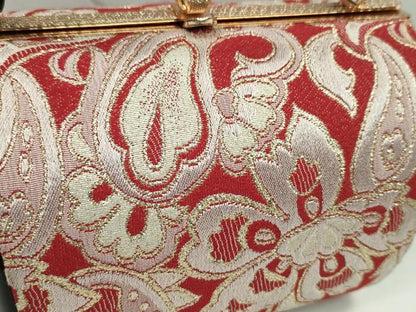 平和屋着物▼和装小物　和装バッグ　ハンドバッグ　更紗花文　赤×黒　金糸　逸品　CABH2189ju