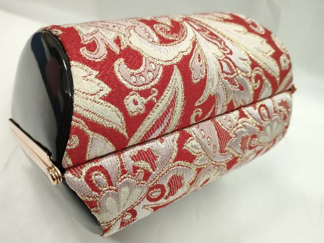 平和屋着物▼和装小物　和装バッグ　ハンドバッグ　更紗花文　赤×黒　金糸　逸品　CABH2189ju