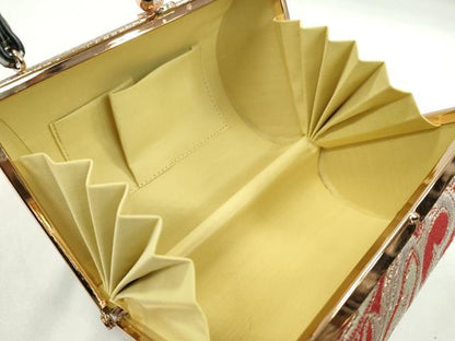 平和屋着物▼和装小物　和装バッグ　ハンドバッグ　更紗花文　赤×黒　金糸　逸品　CABH2189ju