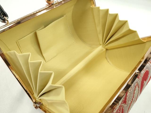 平和屋着物▼和装小物　和装バッグ　ハンドバッグ　更紗花文　赤×黒　金糸　逸品　CABH2189ju