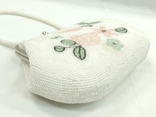 平和屋着物▼和装小物　和装バッグ　ビーズバッグまとめて２点　総ビーズ　花　白　ピンク　逸品　CABH2220ju