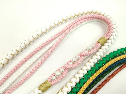 平和屋着物▼和装小物　帯締め３本セット　振袖用　飾り付き　パール　白　エメラルドグリーン　金糸　逸品　未使用　CABH2258ju