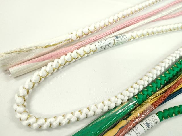平和屋着物▼和装小物　帯締め３本セット　振袖用　飾り付き　パール　白　エメラルドグリーン　金糸　逸品　未使用　CABH2258ju