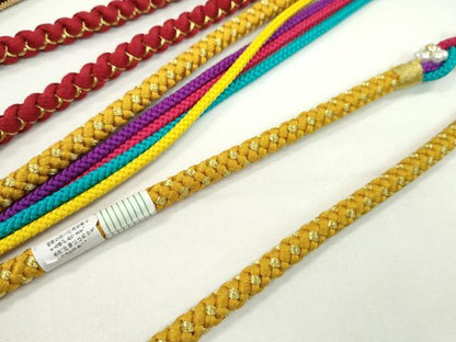 平和屋着物▼和装小物　帯締め３本セット　振袖用　飾り付き　パール　花　赤　黄金色　草色　金糸　逸品　未使用　CABH2261ju